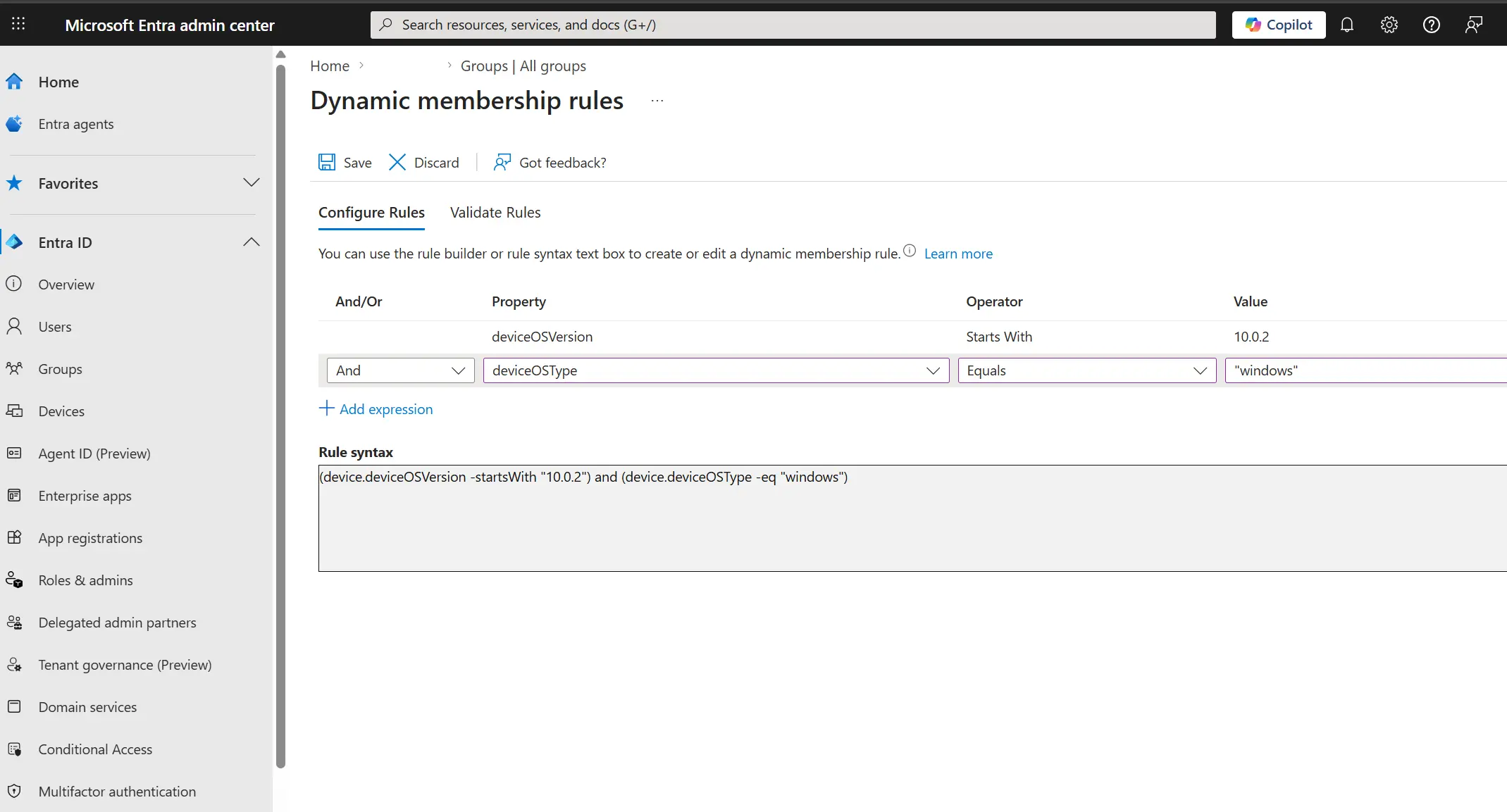 Dynamic membership rule using OS version and OS type
