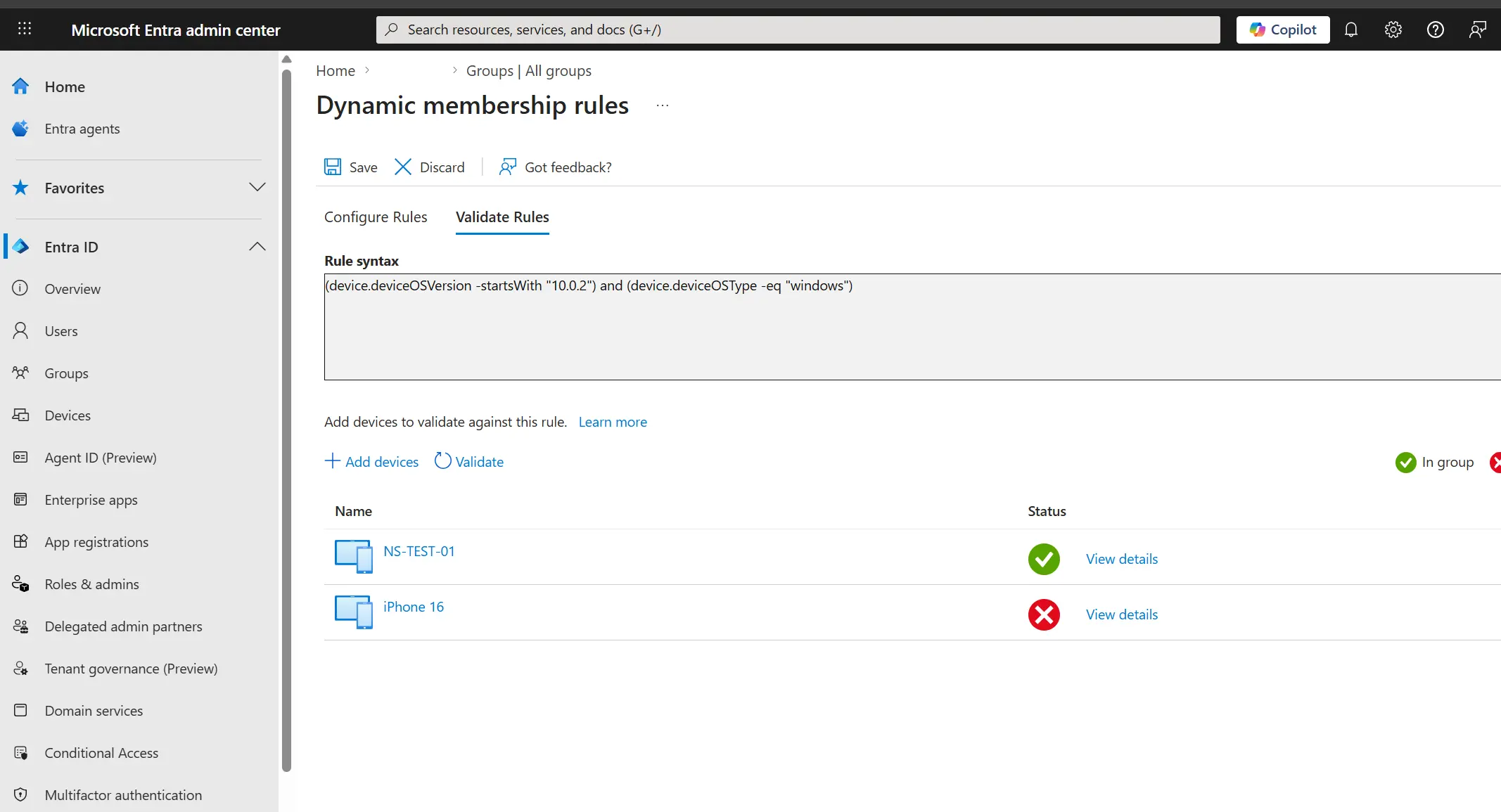 Rule validation with Windows 11 PC and iPhone