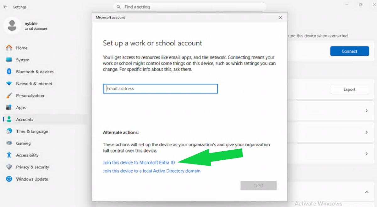 Join this device to Microsoft Entra ID